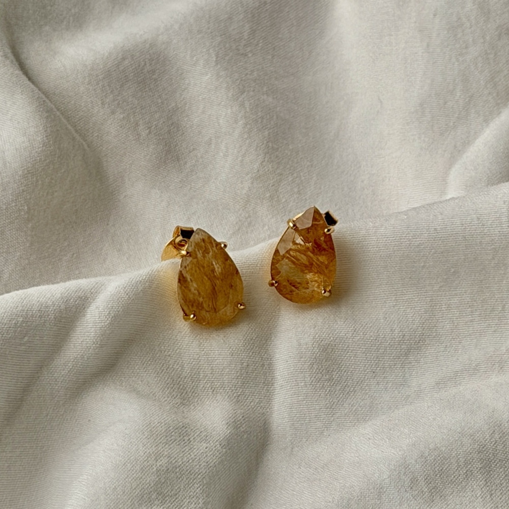 Pear Shape Earrings - Gold - Reconstituted Rutile Quartz